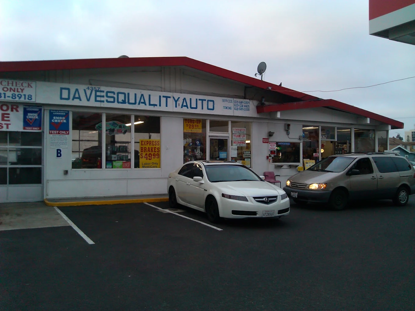 Front of Dave's Quality Auto shop in San Diego
